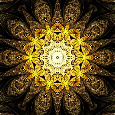 Altın fraktal mandala, yaratıcı grafik tasarım için dijital sanat