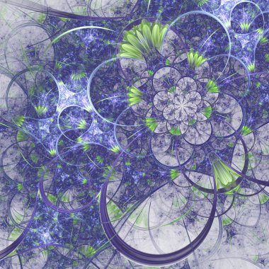 Fraktal desenle minik çiçekler, yaratıcı grafik tasarım için dijital sanat