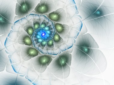 Yeşil ve mavi fraktal çiçek, yaratıcı grafik tasarım için dijital sanat