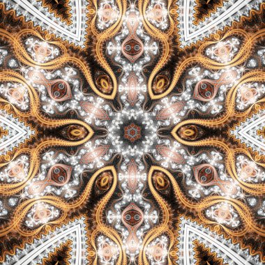 Gold seamless fractal mandala, digital artwork for creative graphic design