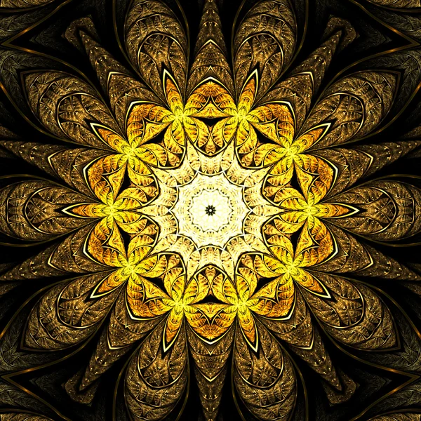 Golden fractal mandala, digital artwork for creative graphic design — Stock Photo, Image