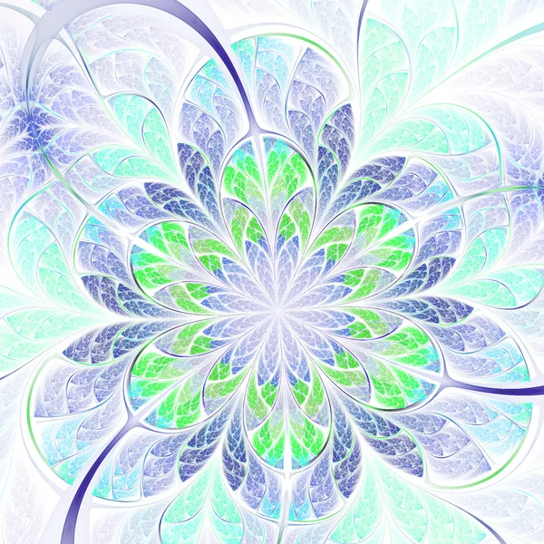 Green and blue fractal flower, digital artwork for creative graphic design — Stock Photo, Image