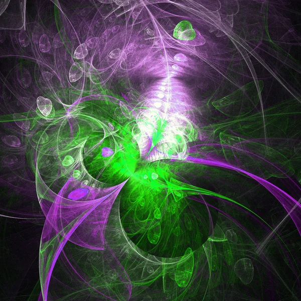 Padrão fractal verde e roxo com corações, arte digital para design gráfico criativo — Fotografia de Stock