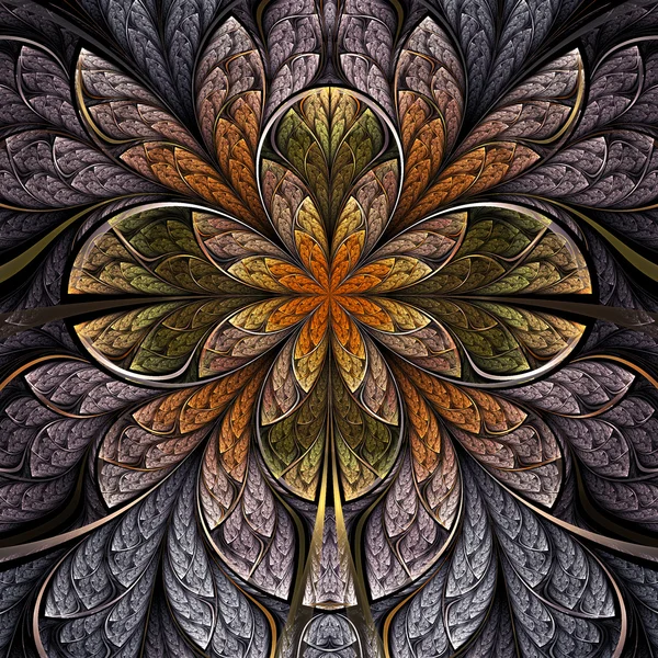 Forest themed fractal flower, digital artwork for creative graphic design — Stock Photo, Image