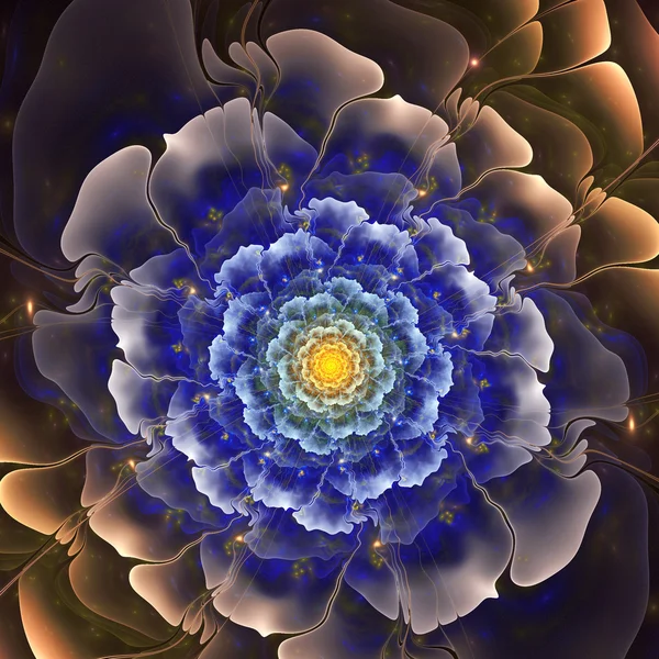 Flor fractal azul y dorada, obra de arte digital para un diseño gráfico creativo — Foto de Stock