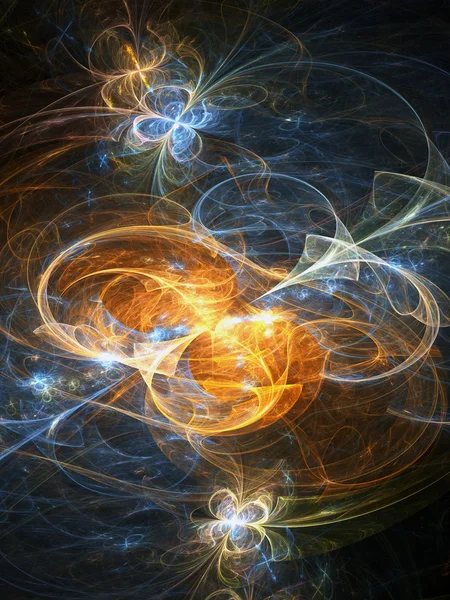 Orange fractal swirl with butterflies, digital artwork for creative graphic design — Stok fotoğraf