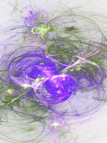 Purple fractal spiral with green butterflies, digital artwork for creative graphic design — Stockfoto