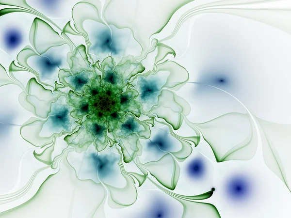 Green and blue fractal flower, digital artwork for creative graphic design — Stock Photo, Image