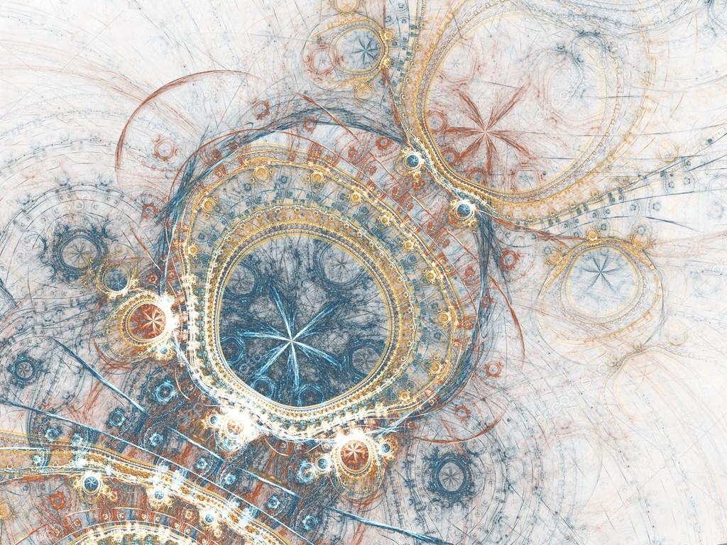 Gold and blue fractal clockwork, digital artwork for creative graphic design