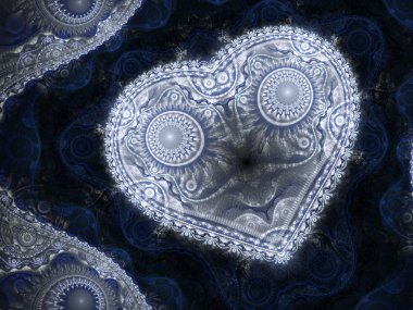 Kış temalı fraktal kalp, Sevgililer günü nedeni, yaratıcı grafik tasarım için dijital sanat