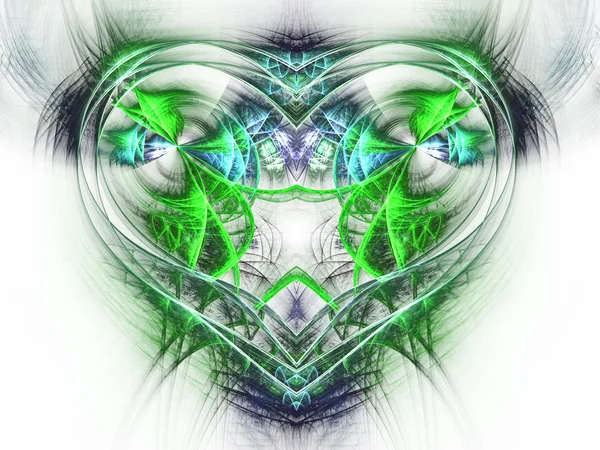 Green fractal heart, valentine's day motive, digital artwork for creative graphic design — Stock Photo, Image