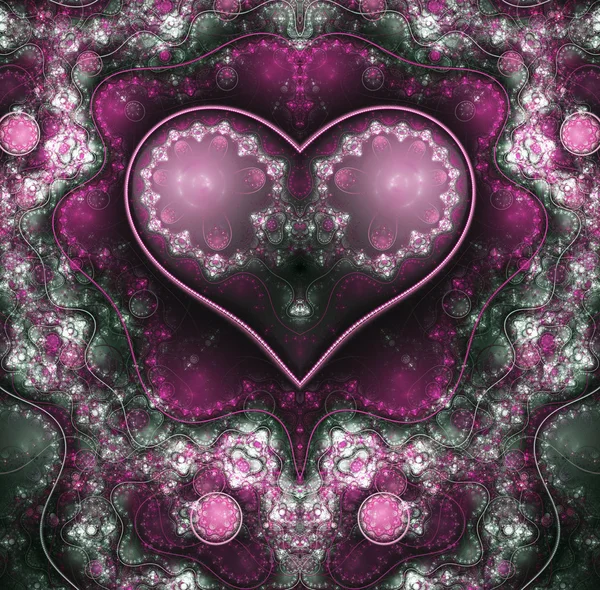 Corazón fractal de relojería púrpura, motivo del día de San Valentín, obra de arte digital para el diseño gráfico creativo — Foto de Stock