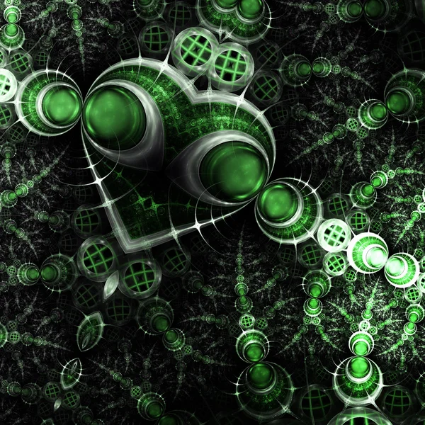 Coeur fractal vert foncé, motif Saint-Valentin, illustration numérique pour la conception graphique créative — Photo