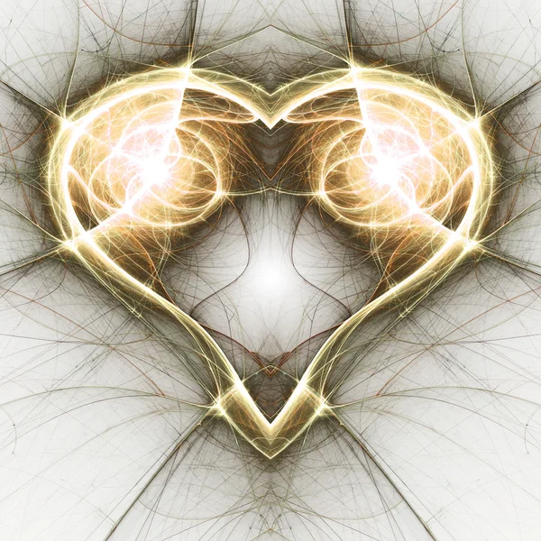 Золотое фрактальное сердце, мотив Дня Святого Валентина, цифровые произведения искусства для творческого графического дизайна — стоковое фото