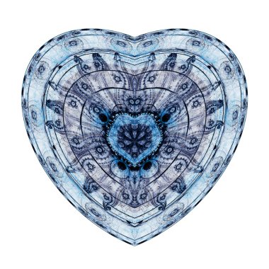 İzole mavi fraktal kalp, yaratıcı grafik tasarım için dijital sanat