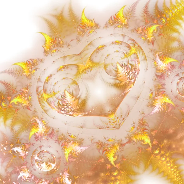 Corazón fractal ardiente amarillo, obra de arte digital para el diseño gráfico creativo — Foto de Stock