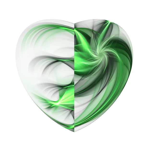 İzole yeşil fraktal kalp, yaratıcı grafik tasarım için dijital sanat — Stok fotoğraf