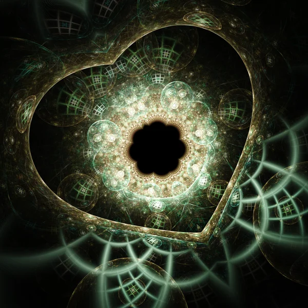 Green fractal heart, digital artwork for creative graphic design — Stock Photo, Image