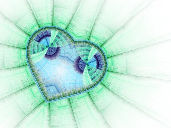 프랙탈 녹색 심장, 발렌타인의 날 동기, 크리에이 티브 그래픽 디자인에 대 한 디지털 아트 워크 — 스톡 사진