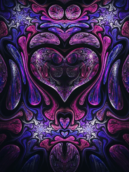 Karanlık fraktal kalp, yaratıcı grafik tasarım için dijital sanat — Stok fotoğraf