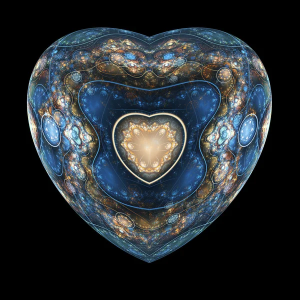 Isolated blue and gold fractal heart, digital artwork for creative graphic design — Stock Photo, Image