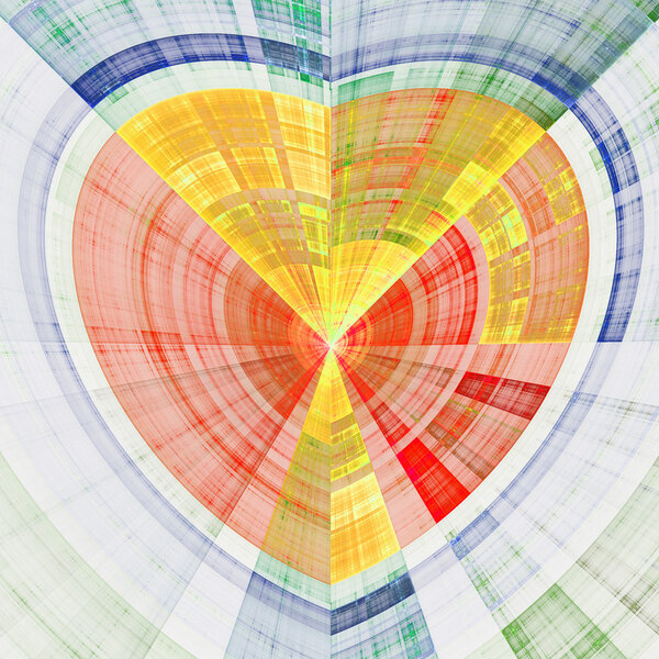 Bright happy fractal heart, digital artwork for creative graphic design