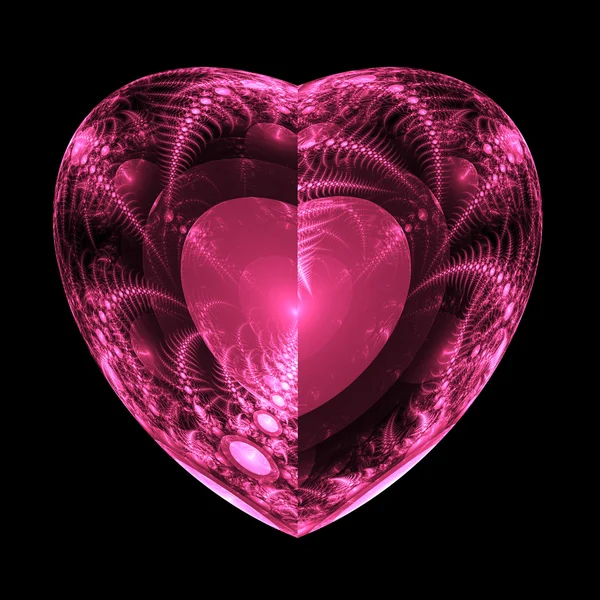Canlı pembe izole fraktal kalp, yaratıcı grafik tasarım için dijital sanat — Stok fotoğraf