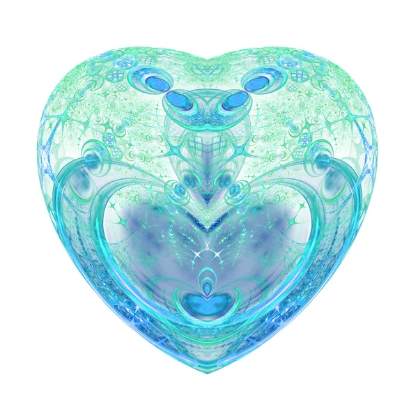 Corazón fractal verde y azul aislado, obra de arte digital para un diseño gráfico creativo —  Fotos de Stock