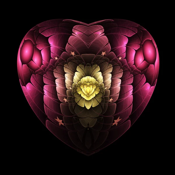 Fractal flower in isolated heart, digital artwork for creative graphic design — Stock Photo, Image