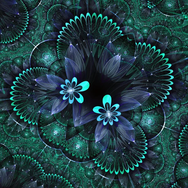 Corazón floral fractal oscuro, obra de arte digital para el diseño gráfico creativo — Foto de Stock