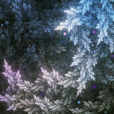 Kış temalı fraktal ağaçlar, yaratıcı grafik tasarım için dijital sanat