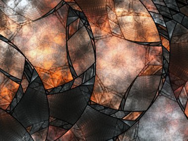 Ateş temalı vitray fraktal desen, yaratıcı grafik tasarım için dijital sanat
