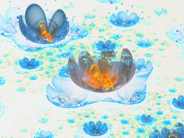 Fraktal niebieskie i pomarańczowe kwiaty, cyfrowych dzieł sztuki na kreatywne projektowanie graficzne — Zdjęcie stockowe