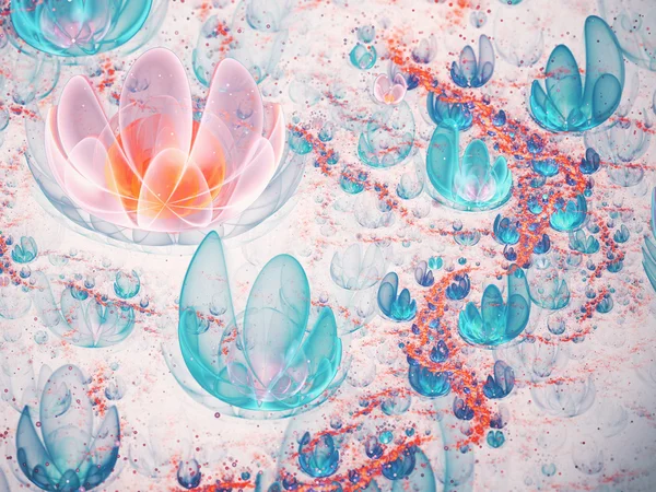 Mavi ve turuncu fraktal çiçek alan, yaratıcı grafik tasarım için dijital sanat — Stok fotoğraf
