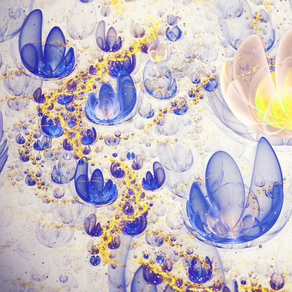 Mavi ve sarı fraktal çiçek alan, yaratıcı grafik tasarım için dijital sanat — Stok fotoğraf