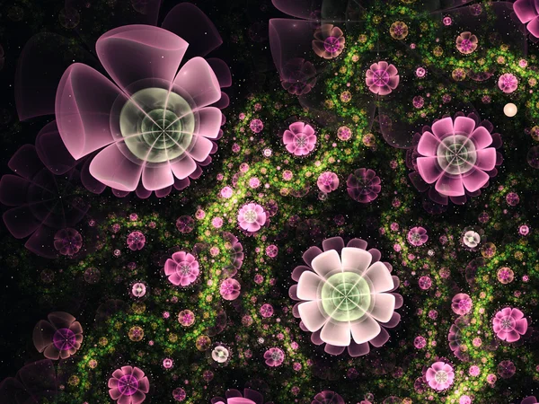 Flores fractales rosas y verdes, obras de arte digitales para un diseño gráfico creativo —  Fotos de Stock