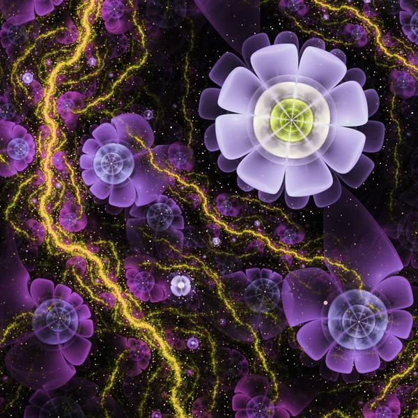 Dark fractal flowers, digital artwork for creative graphic design — Stock Photo, Image