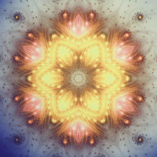 Fiery gold fractal mandala, digital artwork for creative graphic design — Stock Photo, Image