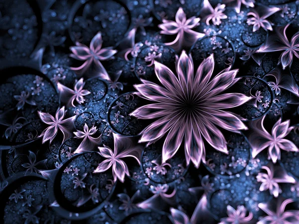 ピンクとブルーのフラクタル花、創造的なグラフィック デザインのためのデジタル アート — ストック写真