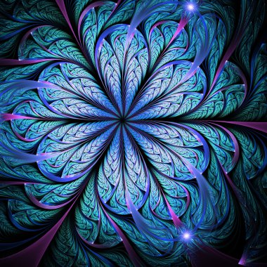 koyu mavi fraktal çiçek, yaratıcı grafik tasarım için dijital sanat