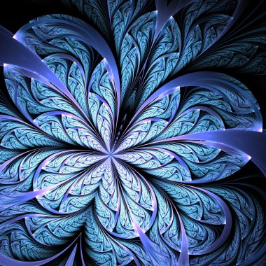 Mavi fraktal çiçek veya kelebek, yaratıcı grafik tasarımı için dijital sanat eserleri