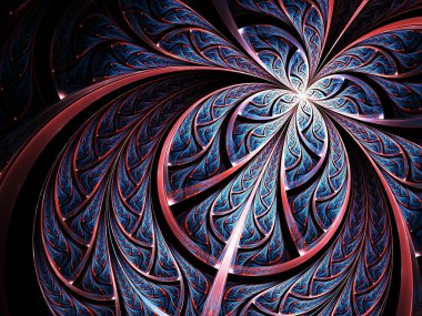 Mavi fraktal çiçek veya kelebek, yaratıcı grafik tasarımı için dijital sanat eserleri