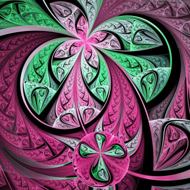Pembe ve mor fraktal çiçek ya da kelebek, yaratıcı grafik tasarım için dijital sanat