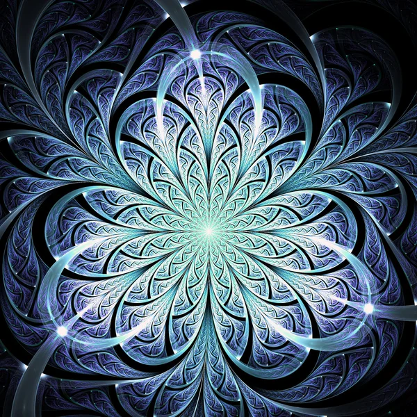 Blue fractal květina se leskne, digitální kresby pro kreativní grafický design — Stock fotografie