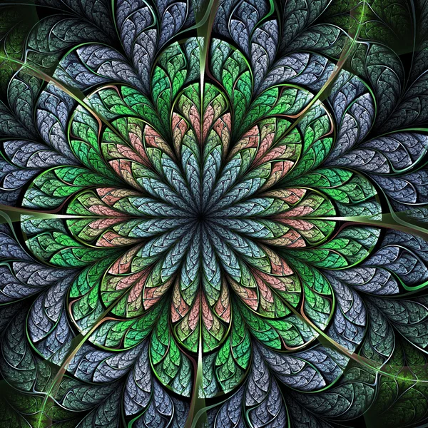 Flor fractal temática primavera verde, obra de arte digital para el diseño gráfico creativo —  Fotos de Stock