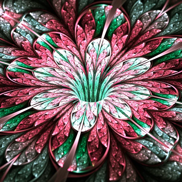 Glossy red and green fractal flower, digital artwork for creative graphic design — Stock Photo, Image