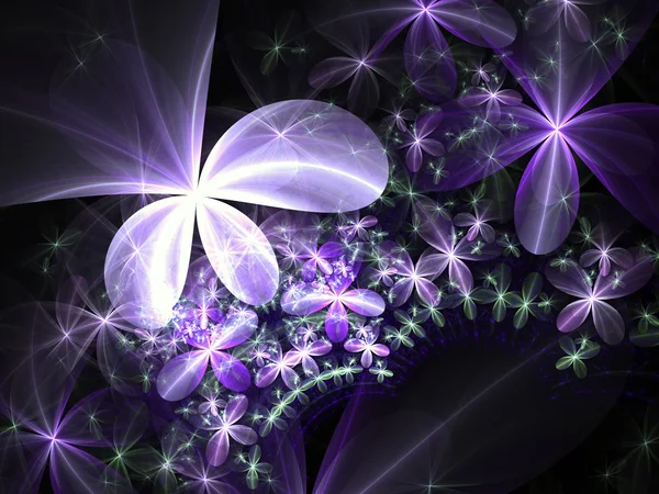 Glossy violet fractal flowers, digital artwork for creative graphic design — Stok fotoğraf