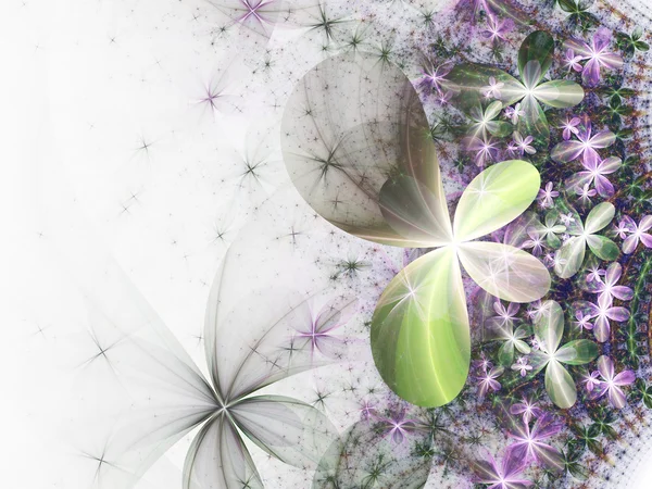Hellgrüne und violette fraktale Blüten, digitale Kunstwerke für kreative grafische Gestaltung — Stockfoto
