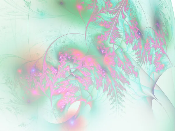 粉红色和绿色的分形的叶子，为平面创意设计数码艺术作品 — 图库照片