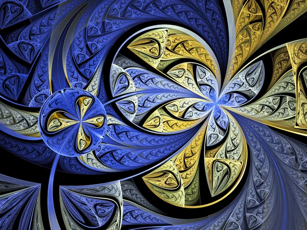 蓝色和黄色的分形花或蝴蝶，数码艺术作品的创意图形设计 — 图库照片